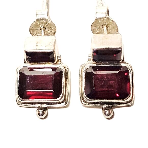 925K GARNET EARRINGS DANGLE DOUBLE STONE ARTICULATING POST STUD 1960s EUC! - Picture 14 of 14